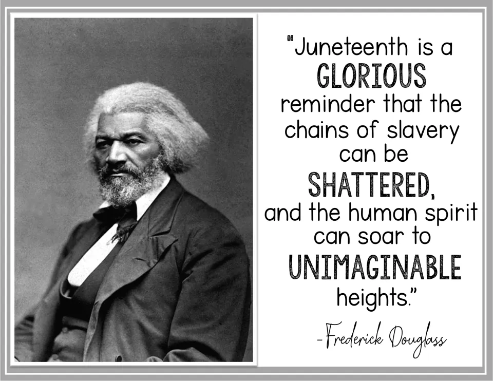 Frederick Douglass quote poster on the chains of slavery being shattered and the human spirit soaring to new heights