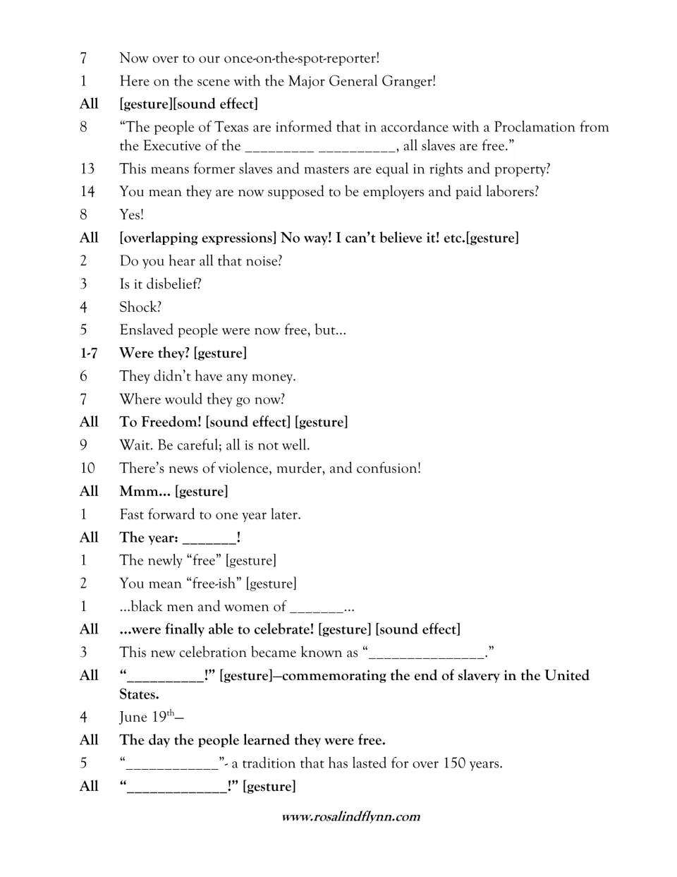 Fill-in-the-blanks script, part 2: Granger's order and the first 1866 celebrations, with blanks for year, place and holiday