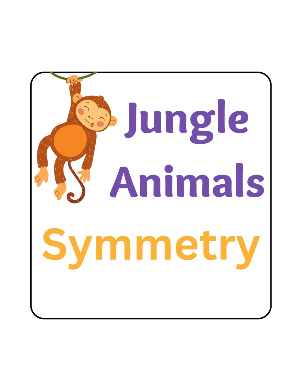 Cover titled 'Jungle Animals Symmetry' for a collection of animal drawings to complete and color