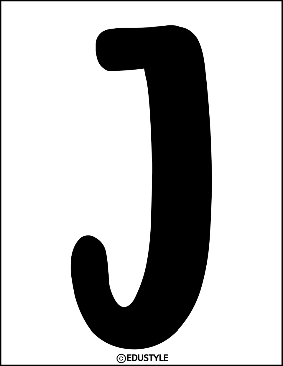 Bulletin board letter J: one large solid black capital J filling the page, to print and cut out for a display title