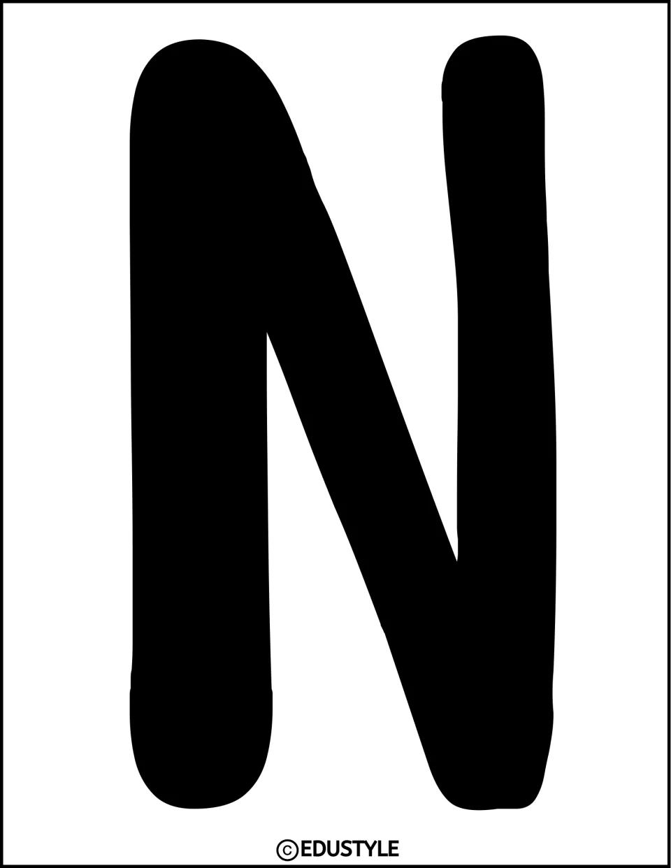 Bulletin board letter N: a tall solid black capital N to print, trim and pin up with the graduation lettering