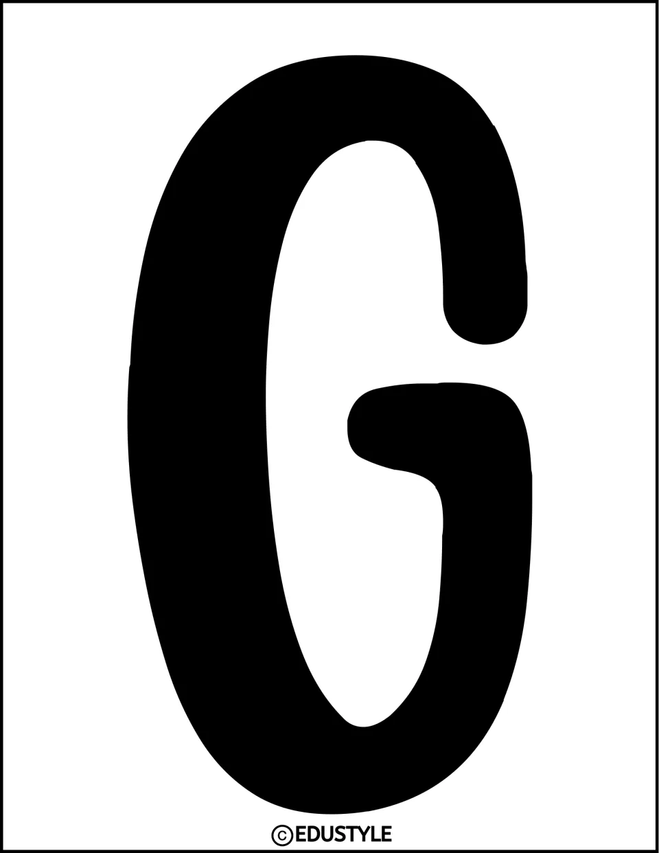 Bulletin board letter G: a page-sized solid black capital G with rounded strokes, cut out to continue the display title