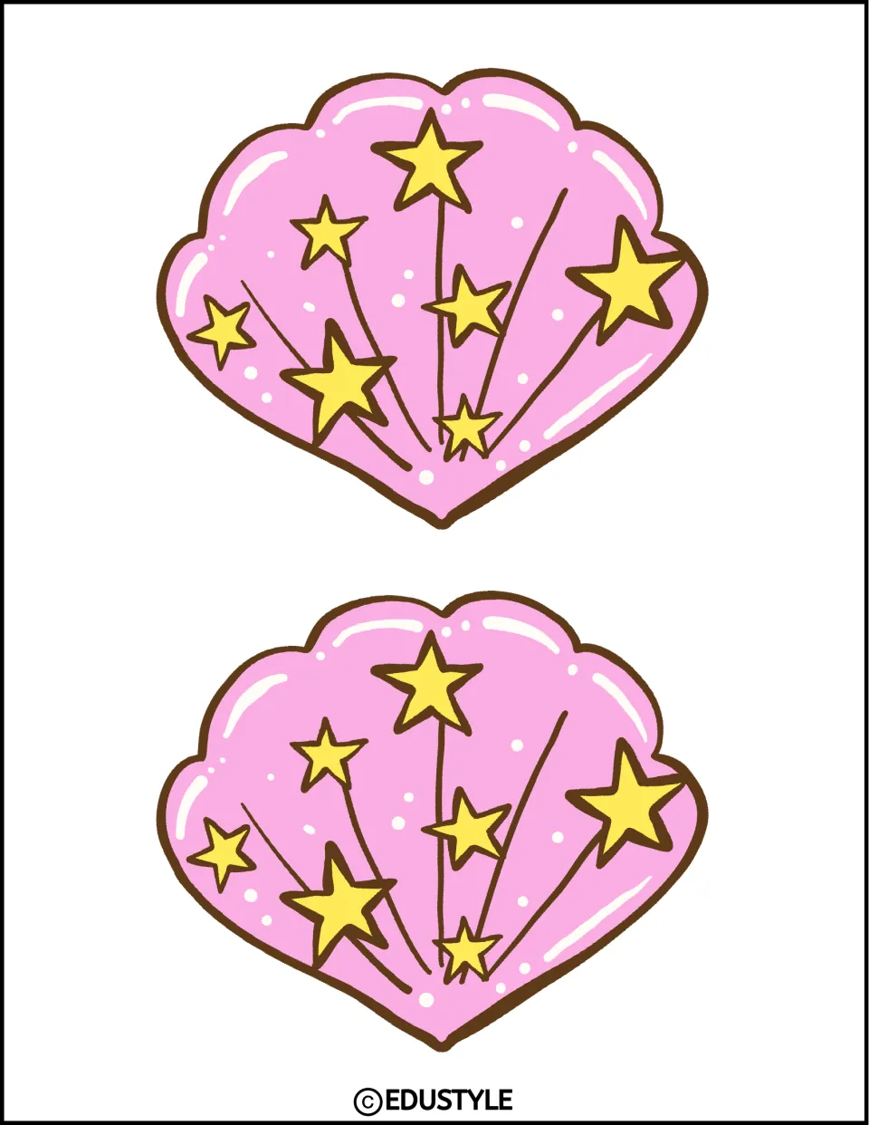 Two matching pink shell cutouts for the summer bulletin board or door decor kit, printed together on one sheet