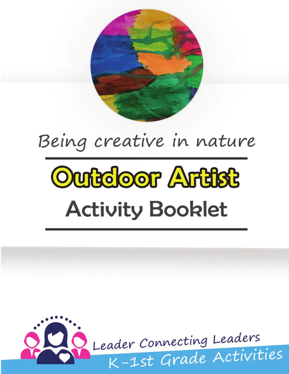 Outdoor Artist Activity Booklet cover with the subtitle 'Being creative in nature' and a watercolor circle