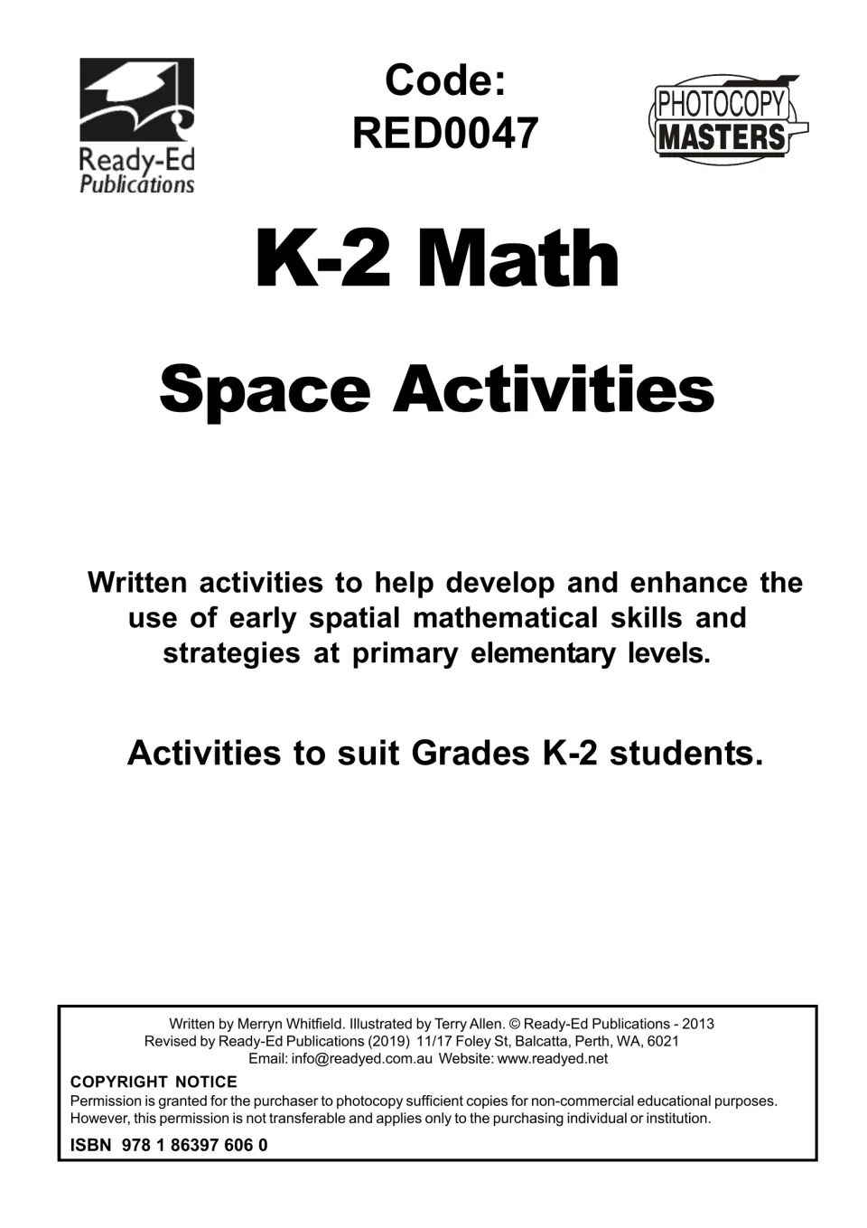 K-2 Math Space Activities cover: written activities for early spatial math skills, suited to Grades K-2