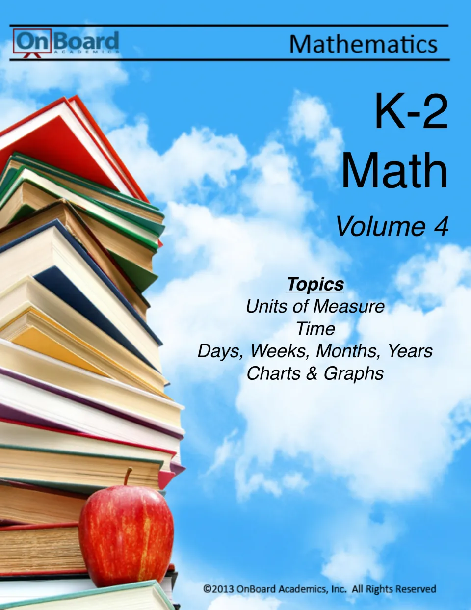 K-2 Math Volume 4 cover lists units of measure, time, days, weeks, months, years, and charts and graphs.