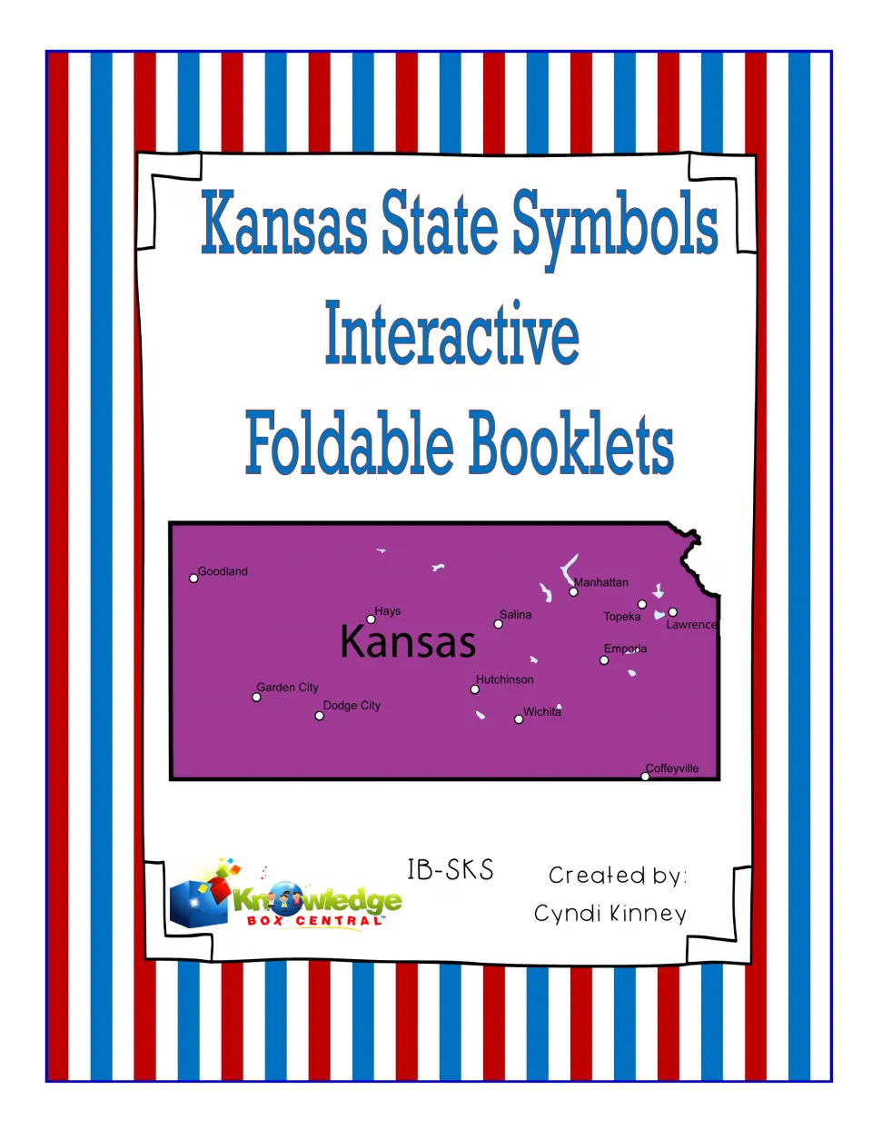 Cover: Kansas State Symbols Interactive Foldable Booklets with a purple Kansas map marking Topeka, Wichita and other cities