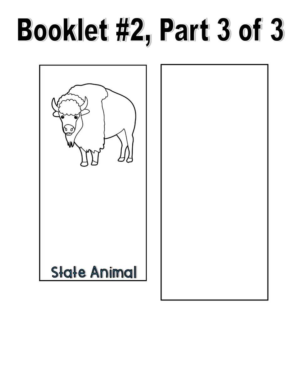 Kansas booklet 2, part 3 of 3: line-art State Animal cut-out with a bison to color, plus a blank page for any other symbol
