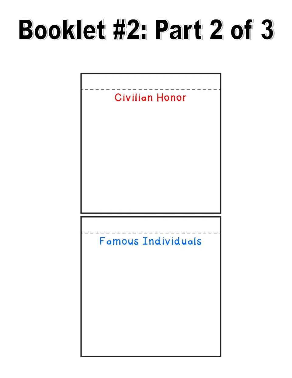 Medal booklet part 2 of 3 provides Civilian Honor and Famous Individuals pages for students’ research notes