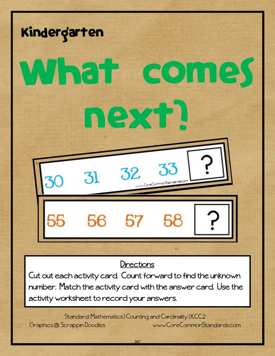 What comes next? activity directions: cut out sequence cards, count forward, match answers, and record them