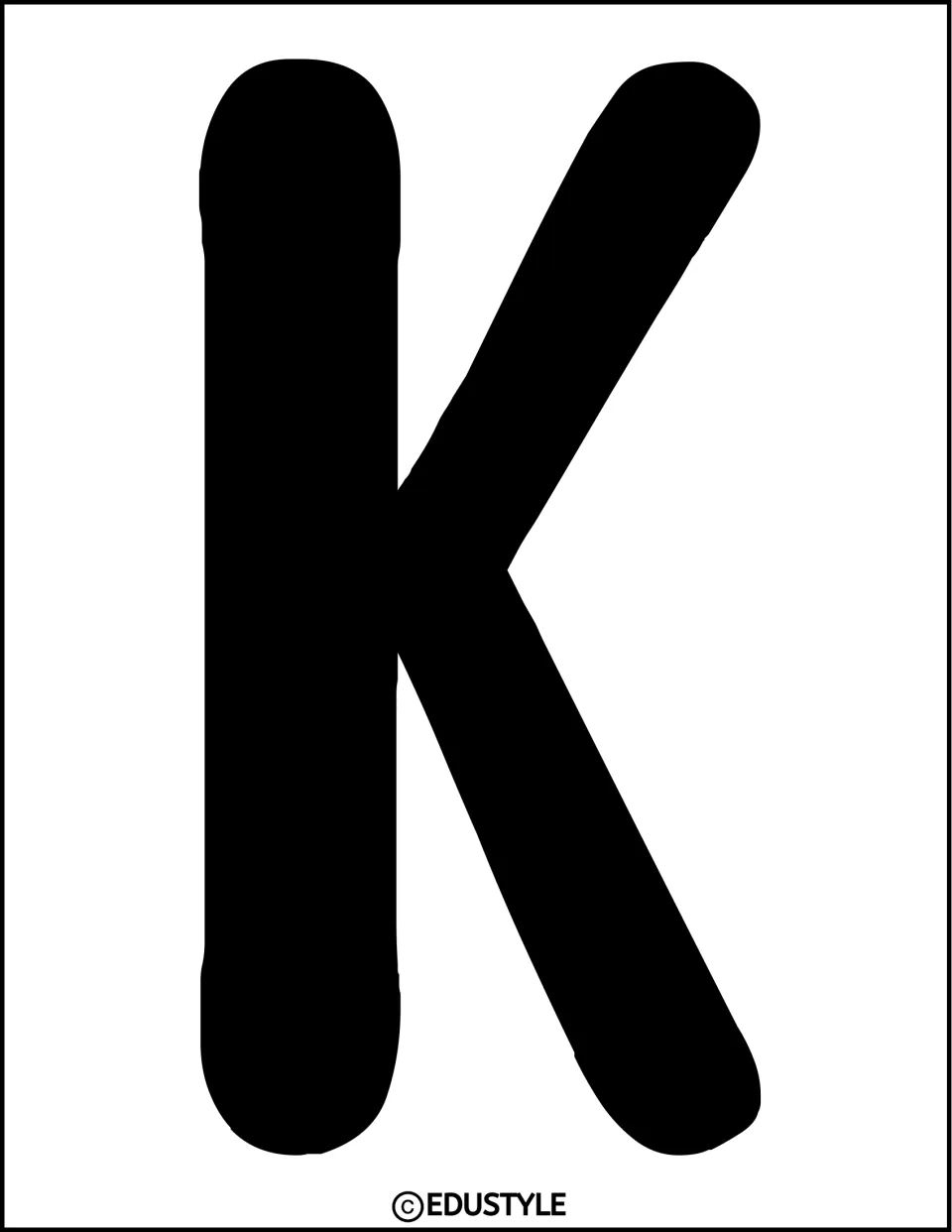 Solid black uppercase K, a cut-out title letter for the summer bulletin board or classroom door display