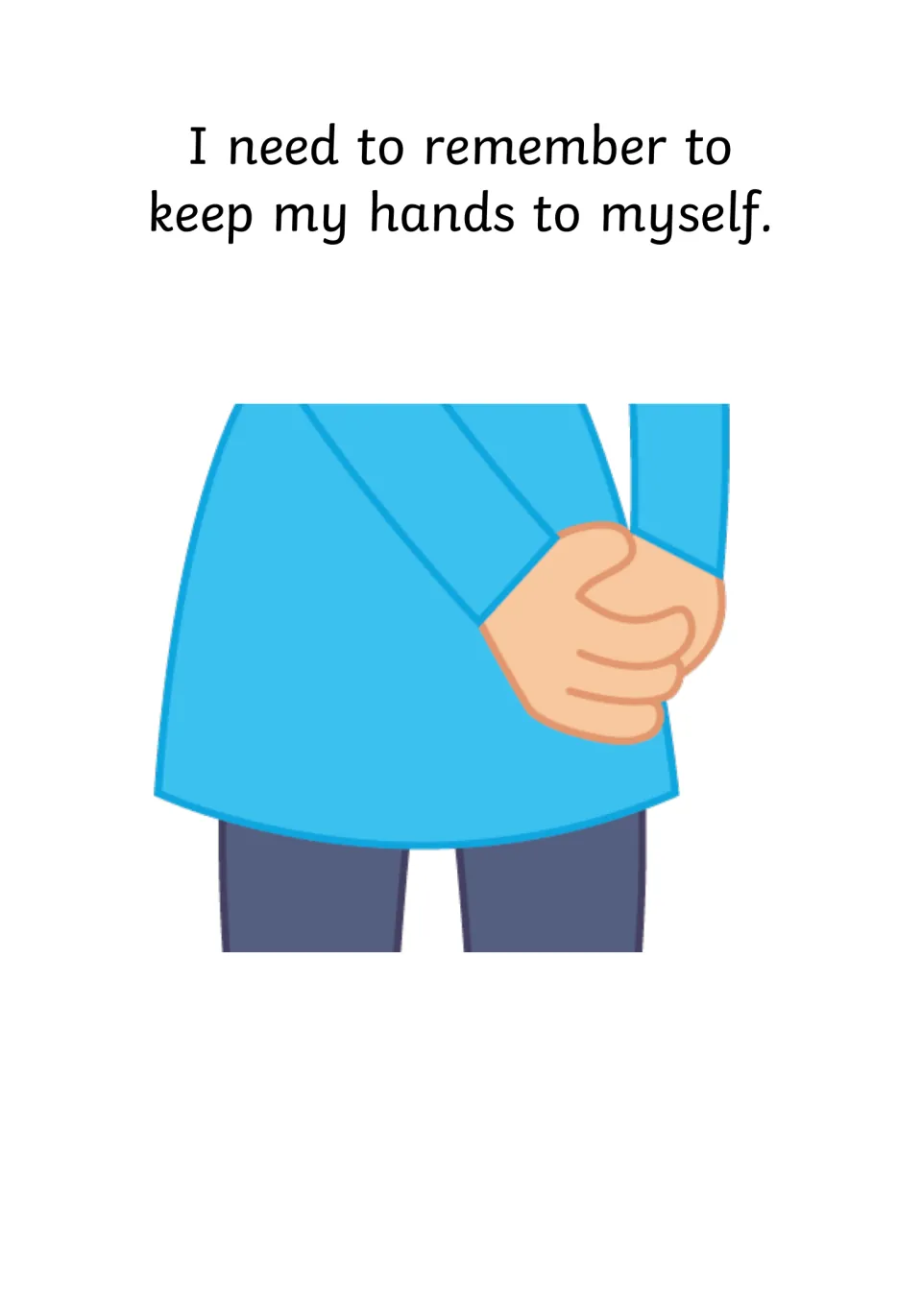 Self-reminder page: a child in a blue top clasps their hands together under the text I need to remember