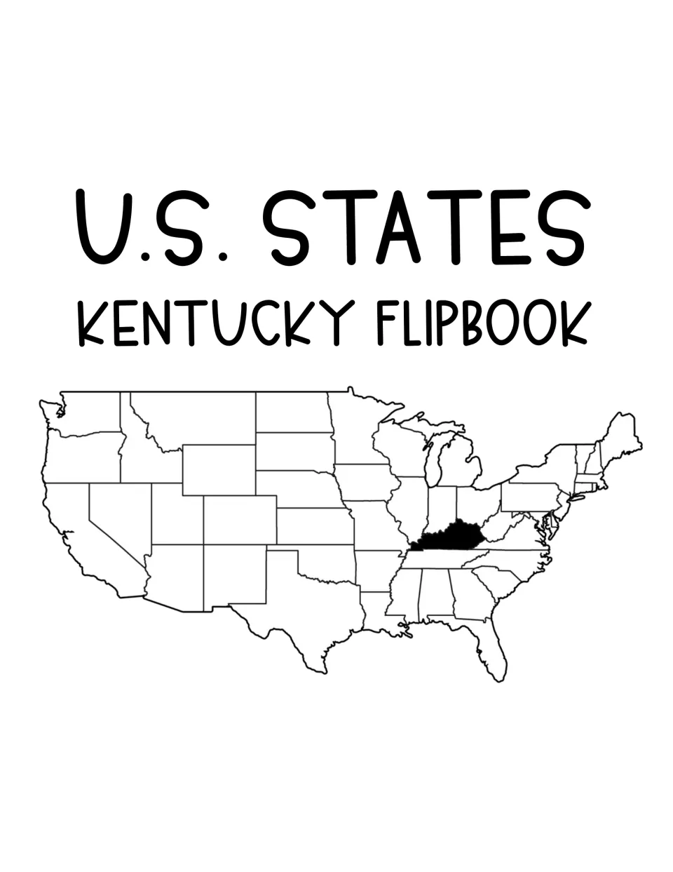 Kentucky flipbook resource cover labeled 'U.S. States,' with Kentucky highlighted on a United States map