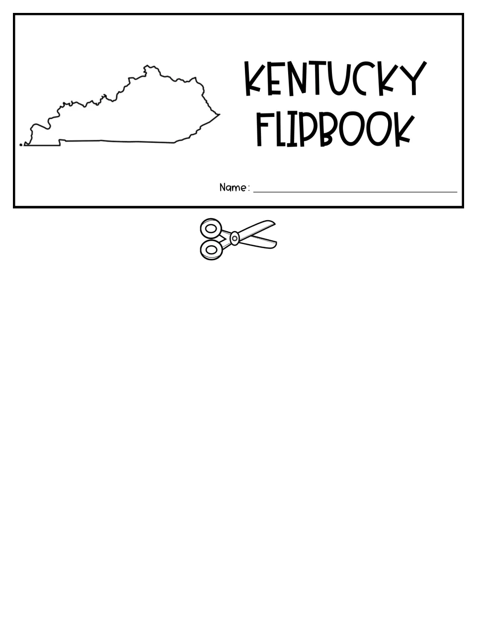 Student booklet cover for the cut-and-go version, featuring a Kentucky outline and a space for a name