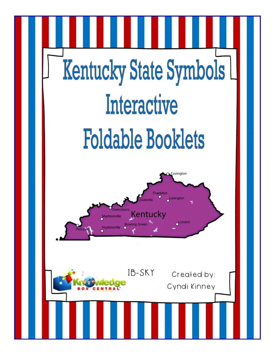 Cover: Kentucky state symbol foldables with a purple state map marking Frankfort, Louisville, Lexington and other cities
