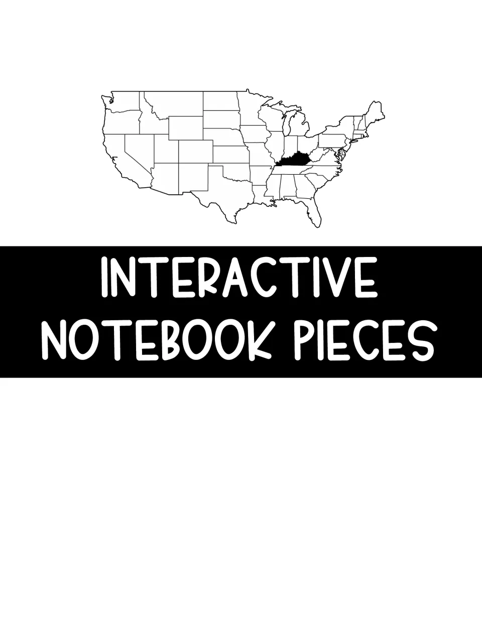 Interactive Notebook Pieces section title with a U.S. map highlighting Kentucky, introducing the foldable flaps