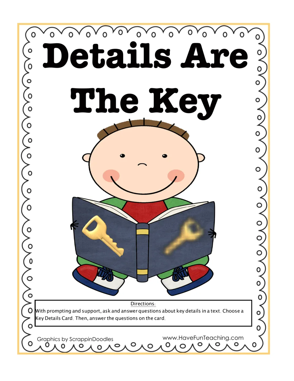 Cover headed 'Details Are The Key' with directions to choose a card and answer questions about key details