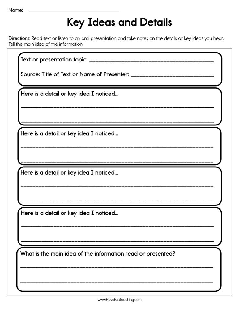Key Ideas and Details Worksheet by Teach Simple