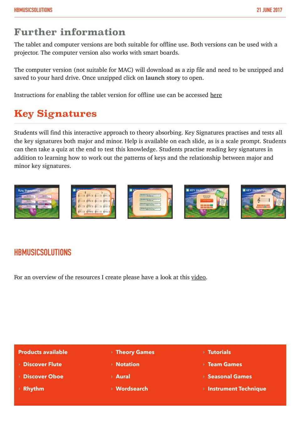 Notes on offline and smart board use, plus an overview: students read major and minor key signatures and take a quiz
