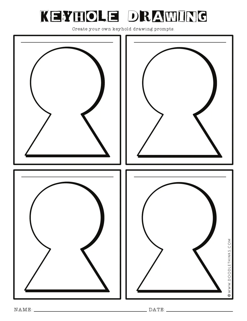 Create your own keyhole prompts: students write a prompt on the line above each of four blank keyholes and then draw it