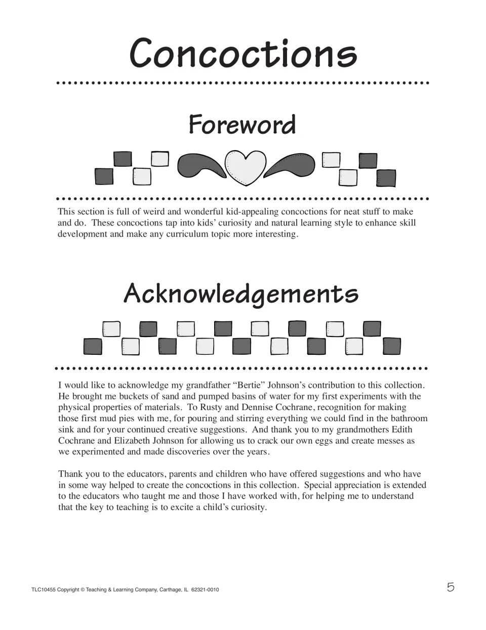 Concoctions section opener: a short foreword about kid-appealing mixtures, followed by the author's acknowledgements