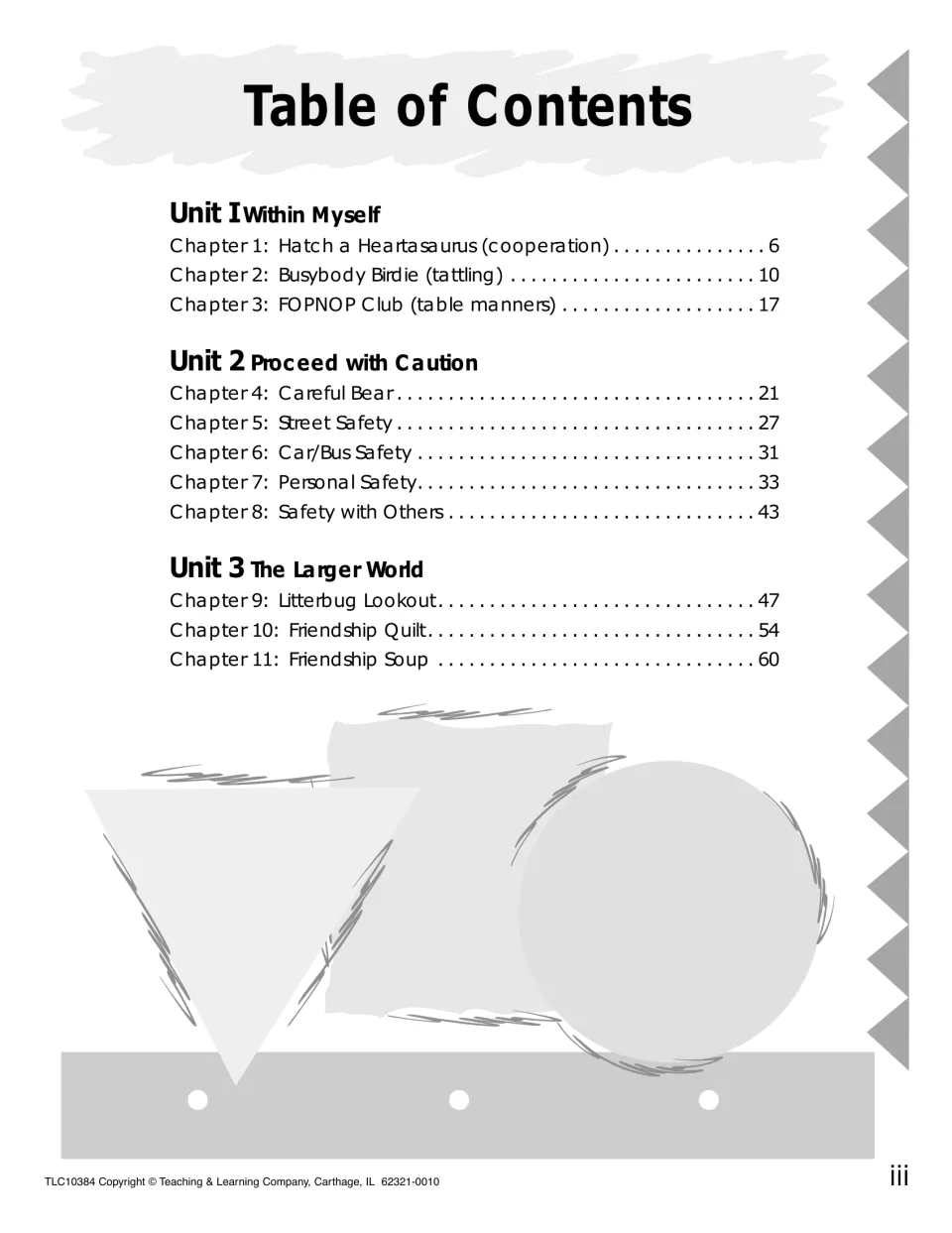 Table of contents: 11 chapters in three units, Within Myself, Proceed with Caution and The Larger World
