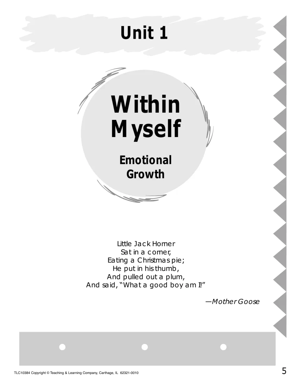 Unit 1 divider, Within Myself: Emotional Growth, opening with the Little Jack Horner nursery rhyme by Mother Goose