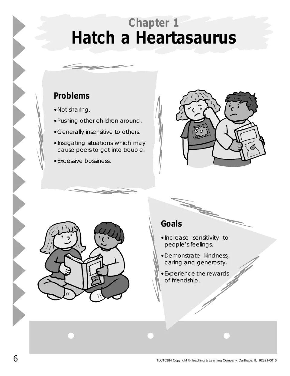 Hatch a Heartasaurus overview: problems such as not sharing and bossiness, and goals of kindness, caring and generosity