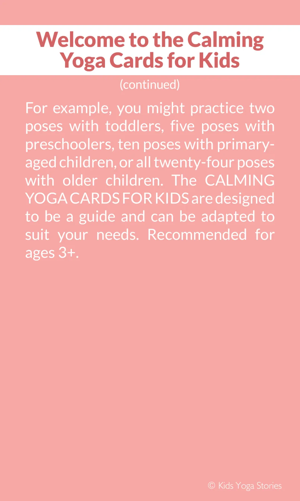 Pose counts by age: two poses for toddlers, five for preschoolers, ten for primary-aged children, all 24 for older kids