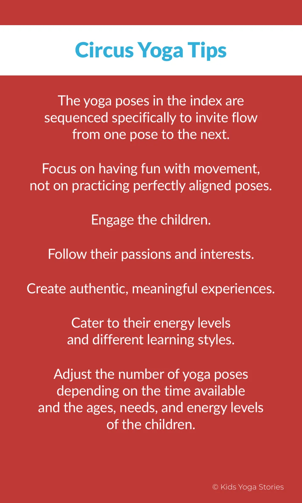 Circus yoga tips: poses are sequenced to flow, focus on fun over alignment, and adjust pose count to time and energy