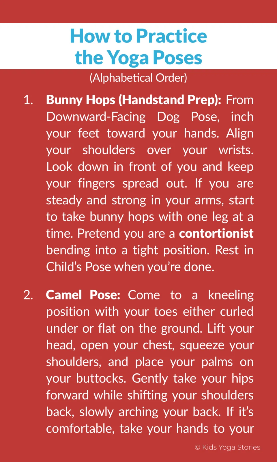 How to practice the poses, A to Z: steps for Bunny Hops as a contortionist and the start of Camel Pose
