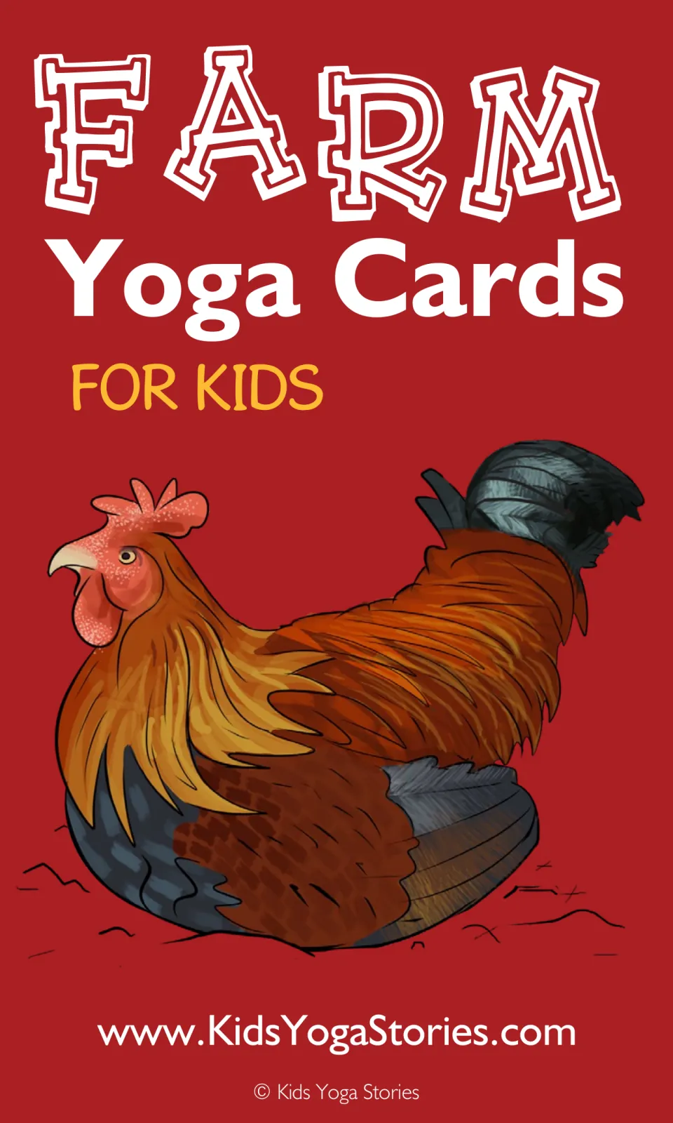Cover of Farm Yoga Cards for Kids, introducing the farm animal yoga card resource from Kids Yoga Stories