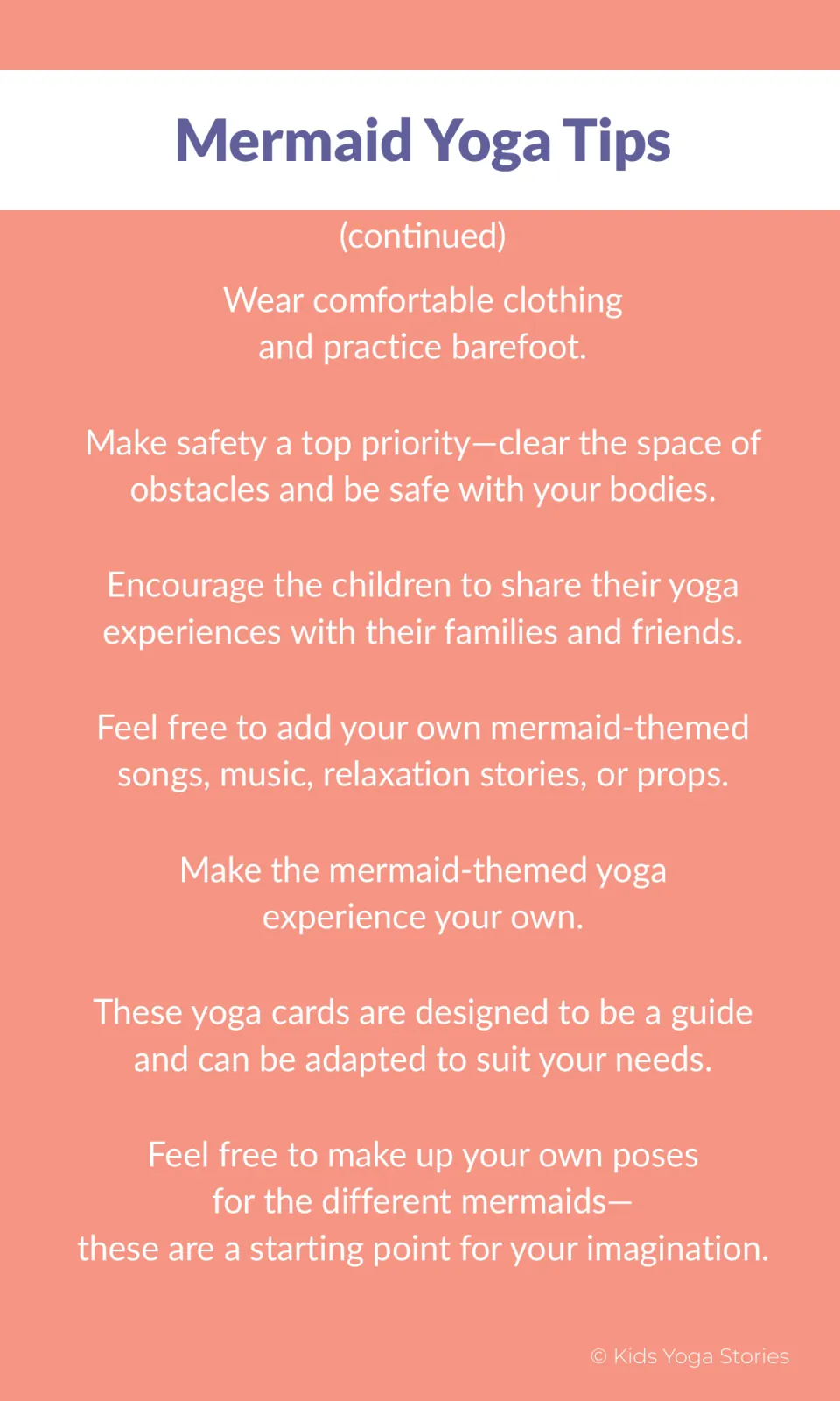 Mermaid yoga tips continue with barefoot practice, clear space, sharing experiences, and adding songs or props