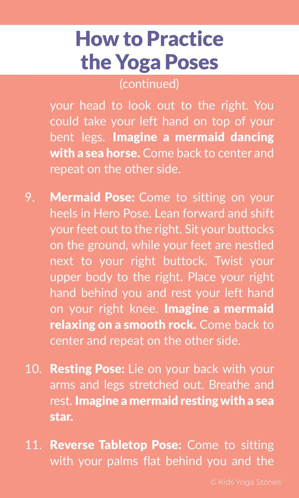 Yoga instructions finish Lying Twist, explain Mermaid and Resting poses, and begin Reverse Tabletop Pose