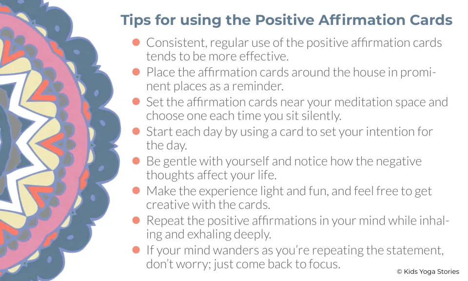 Tips for card use: regular practice, placing cards around the house, setting a daily intention and deep breathing