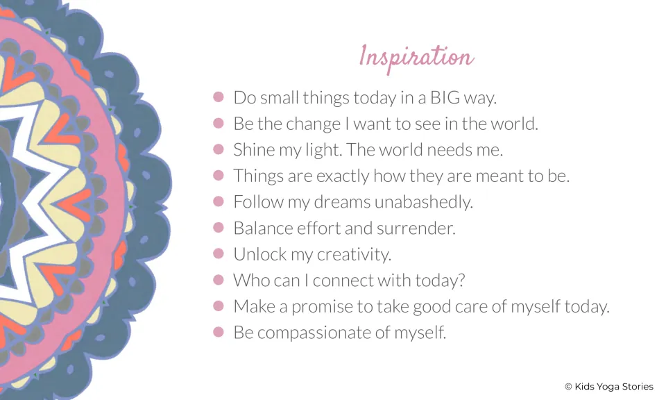 Inspiration: ten prompts such as 'Do small things today in a BIG way' and 'Unlock my creativity' to reflect on