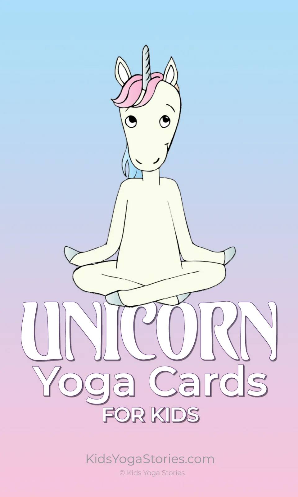 Cover of Unicorn Yoga Cards for Kids, a children's pose card resource credited to Kids Yoga Stories