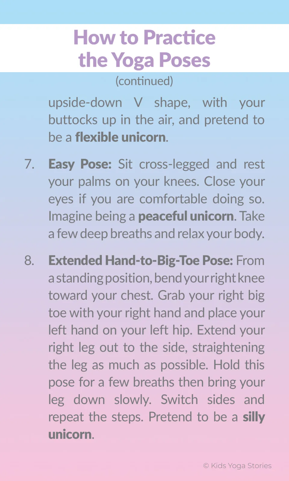 Yoga instructions finish Downward-Facing Dog Pose, then explain Easy Pose and Extended Hand-to-Big-Toe Pose