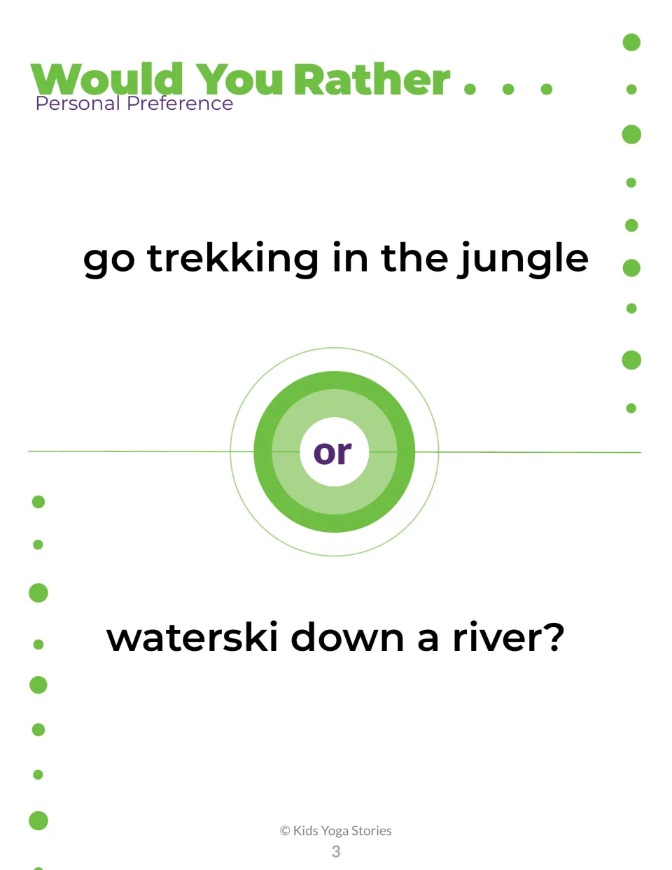 Personal preference card: students choose to go trekking in the jungle or waterski down a river and explain why