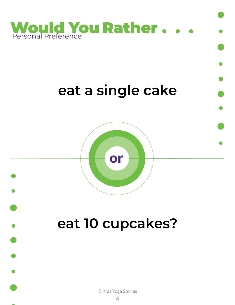 Personal preference card: students choose between eating a single cake or 10 cupcakes and share their reasons