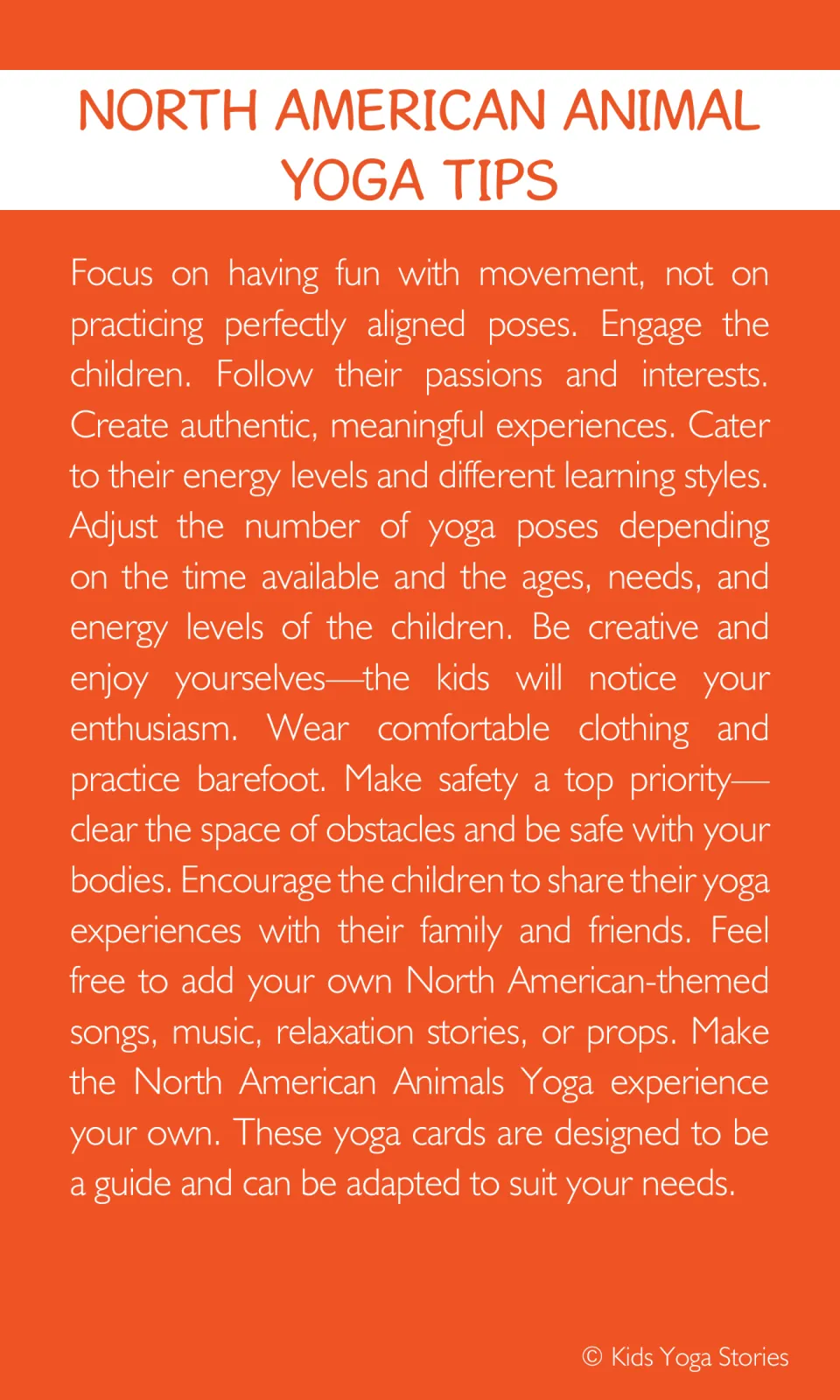 Animal yoga tips for adults: focus on fun over perfect poses, adjust pose count to time and energy, and keep the space safe