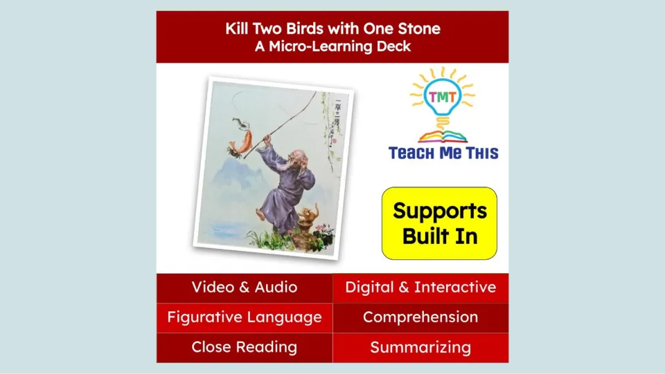 Cover of the Kill Two Birds with One Stone micro-learning deck, highlighting reading and language skills