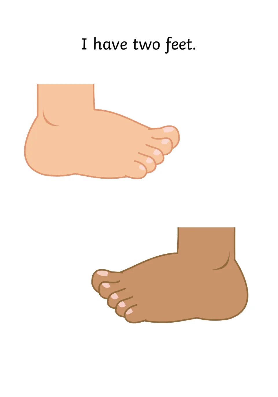 Body awareness opener: the sentence 'I have two feet.' beside drawings of two bare feet in different skin tones