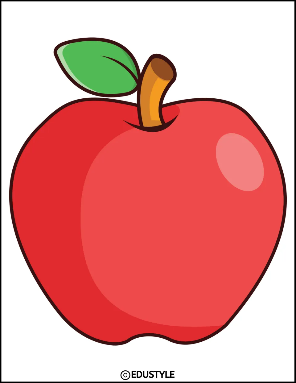 Large red apple facing the other way, with its leaf on the left of the stem, to cut out for a mirrored apple display