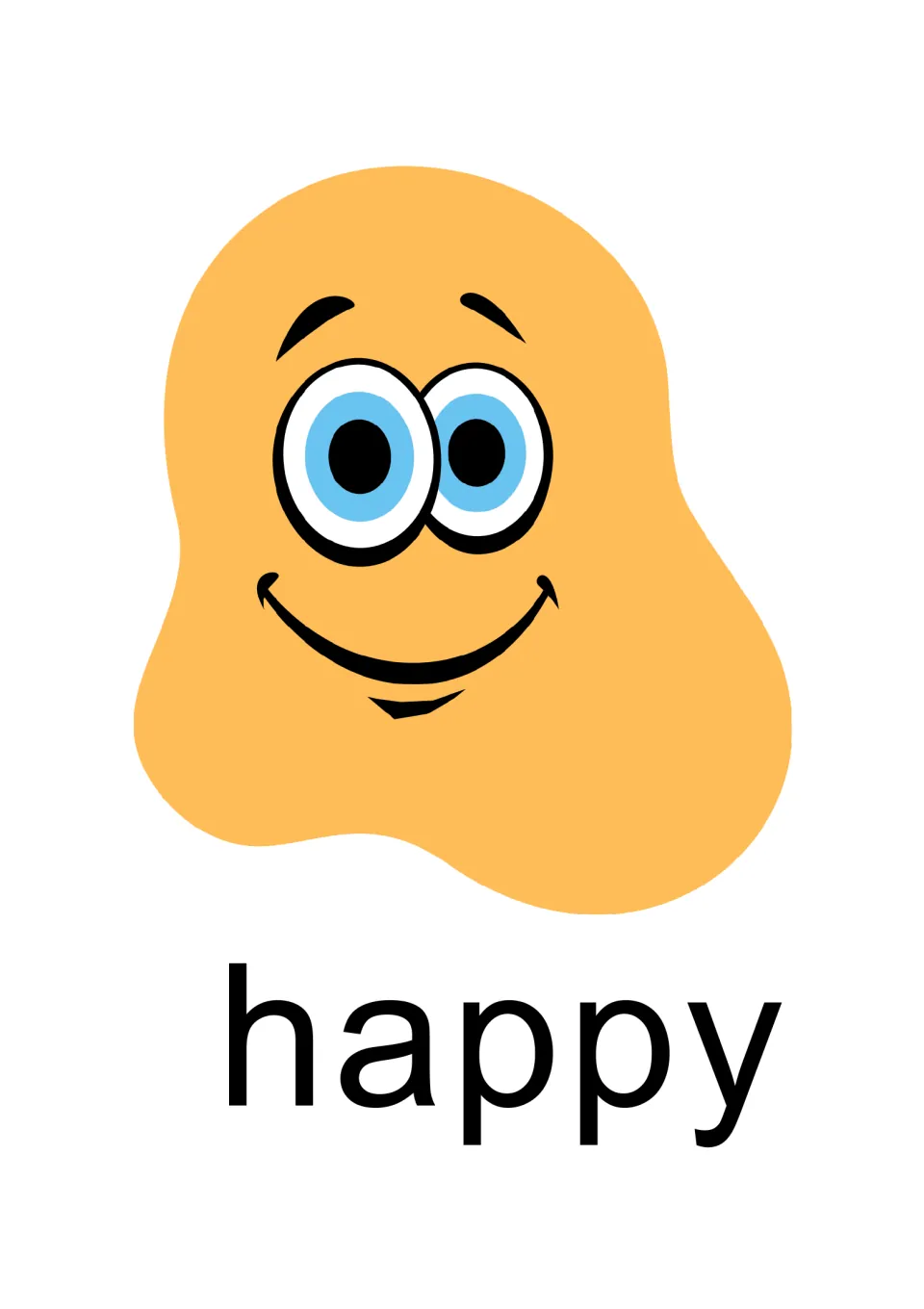 Individual “happy” emotion card for the SEL presentation, showing a yellow-orange face with a broad smile