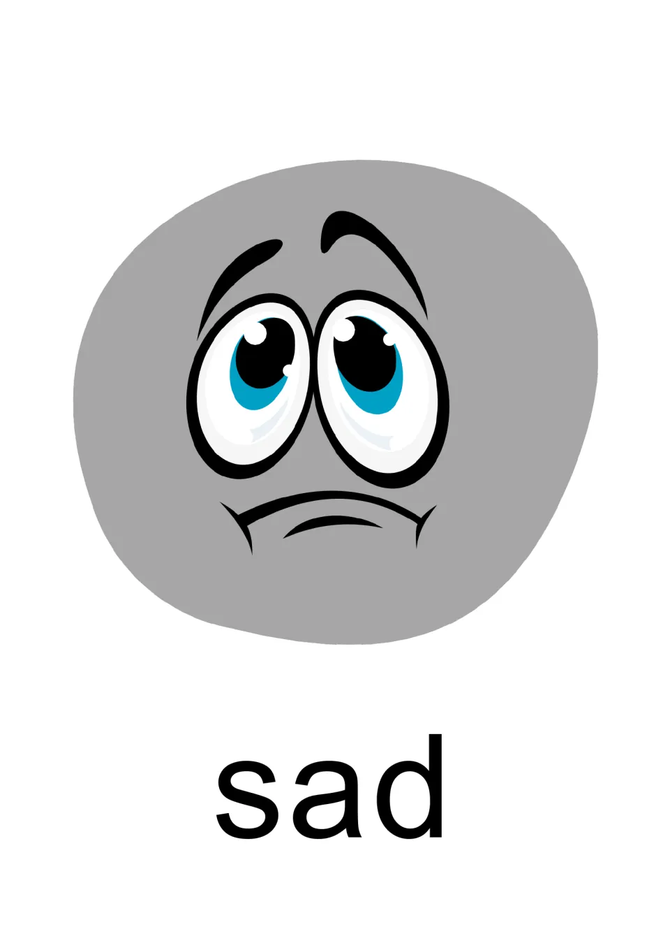 Individual “sad” emotion card for the SEL presentation, showing a gray face with raised brows and a frown