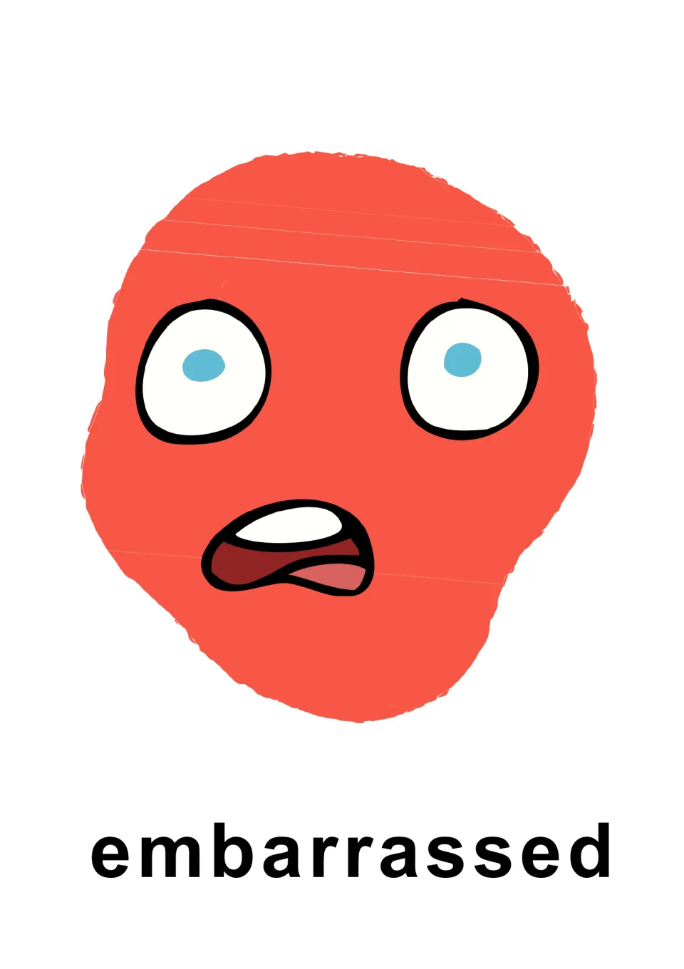 Individual “embarrassed” emotion card for the SEL presentation, showing a red-orange face with an open mouth
