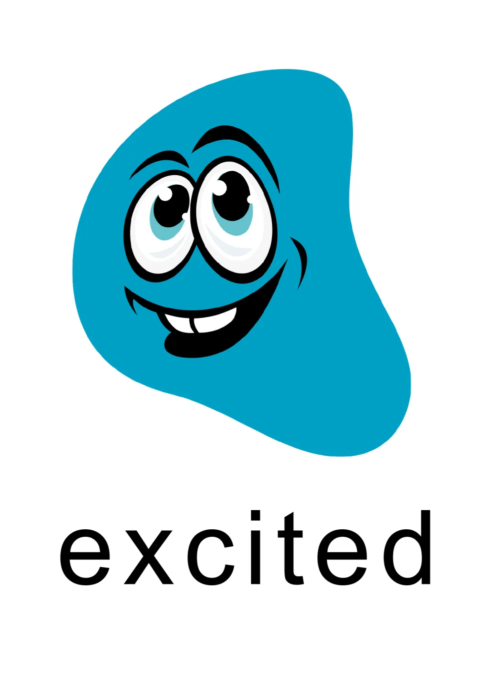 Individual “excited” emotion card for the SEL presentation, showing a teal face with a wide, open smile