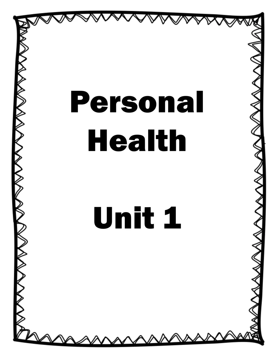 Personal Health Unit 1 divider title page that opens the set of student worksheets
