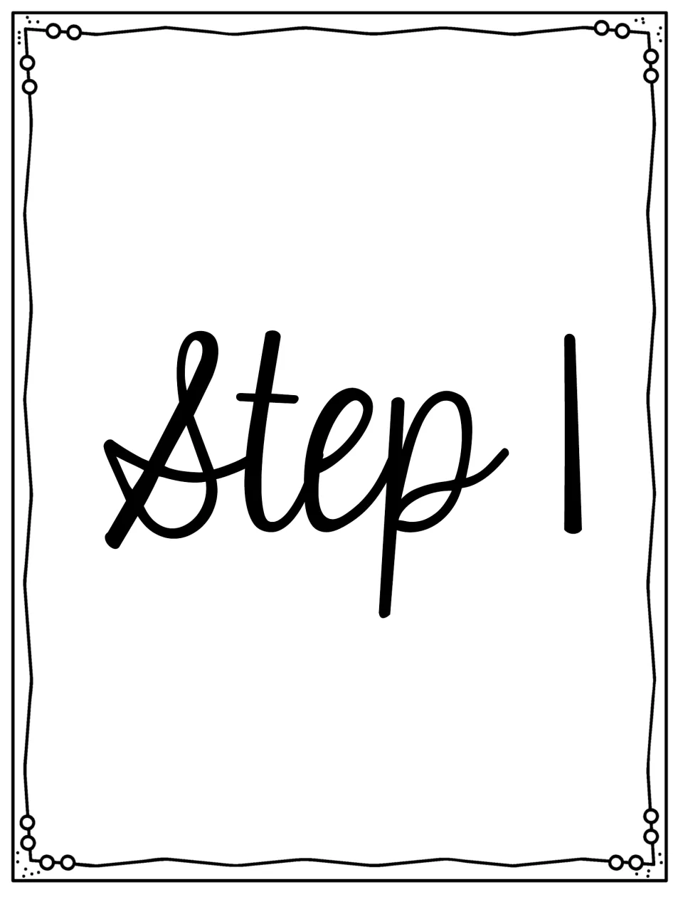 Step 1 divider page marking the start of the first section of weekly phonics homework sheets, shown as a large script title